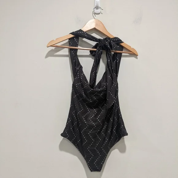 Baja East NWOT Olive Logo Halter One Piece Swimsuit - Picture 8 of 10